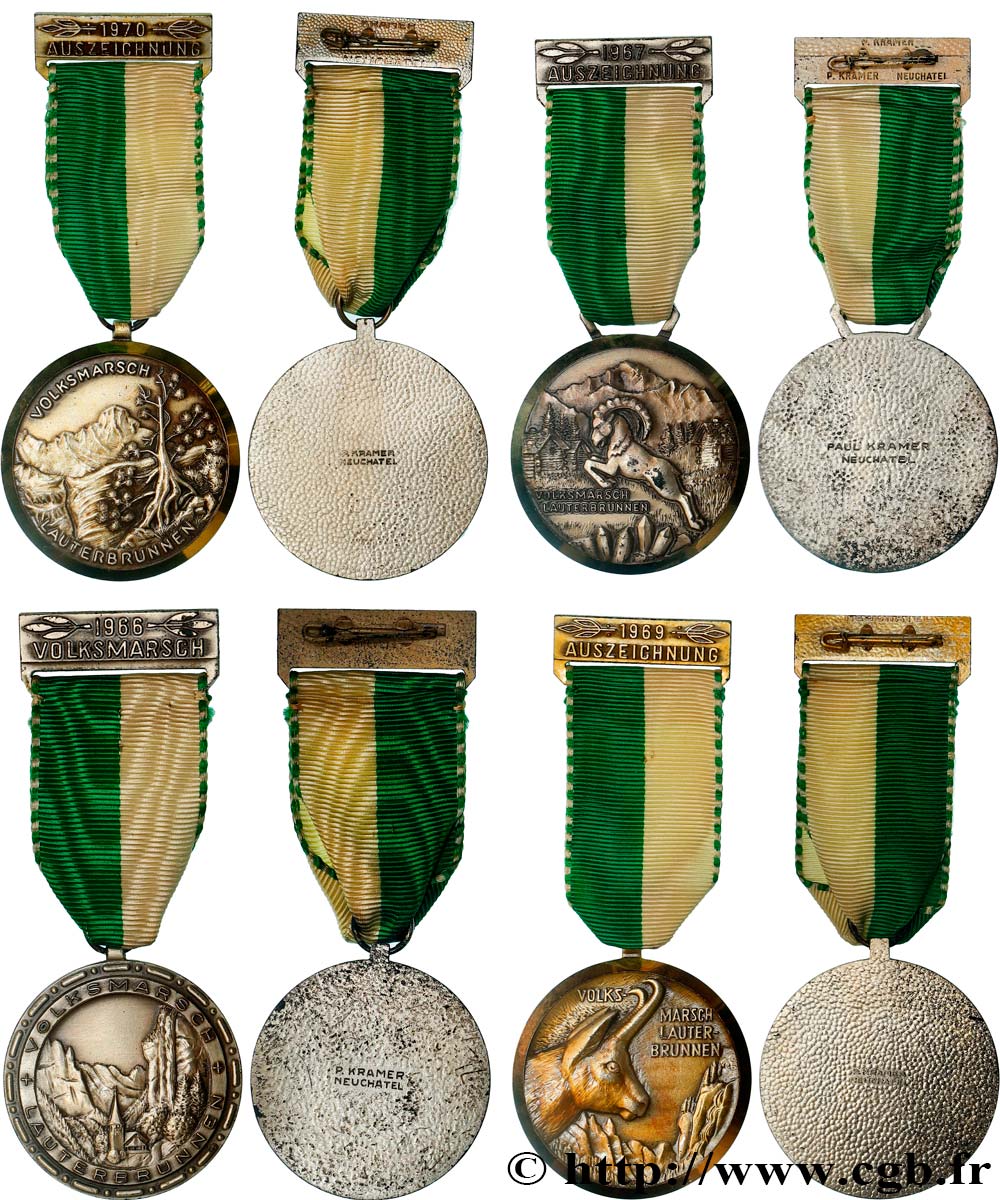 SUISSE Lot de 4 médailles, Marche de Lauterbrunnen TTB