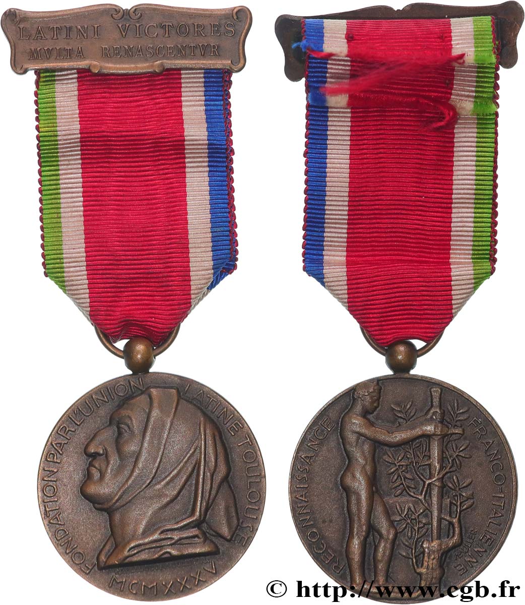 TROISIÈME RÉPUBLIQUE Médaille, Union Latine Toulouse, Reconnaissance franco-italienne SUP