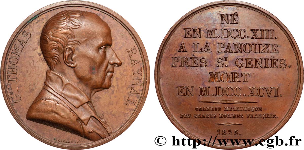 METALLIC GALLERY OF THE GREAT MEN FRENCH Médaille, Guillaume-Thomas Raynal AU