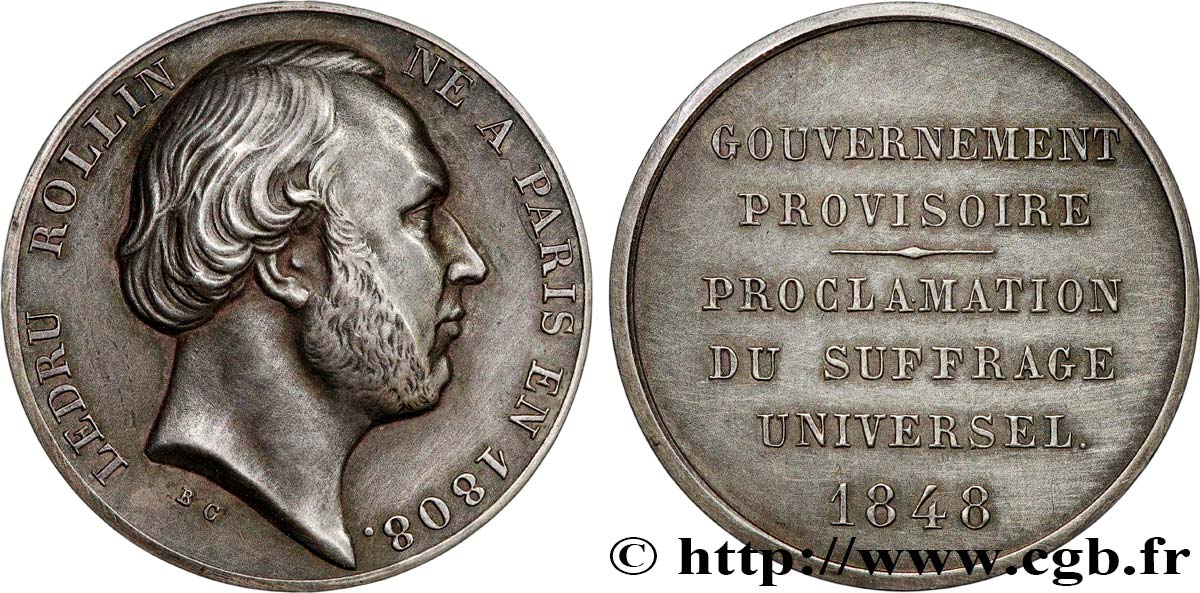 DEUXIÈME RÉPUBLIQUE Médaille, Ledru-Rollin, Gouvernement provisoire, refrappe EBC
