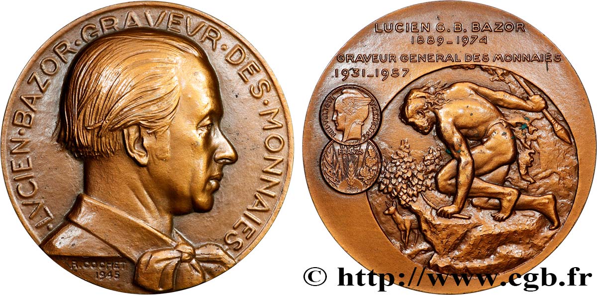 CINQUIÈME RÉPUBLIQUE Médaille, Lucien Bazor, graveur des monnaies, refrappe SUP