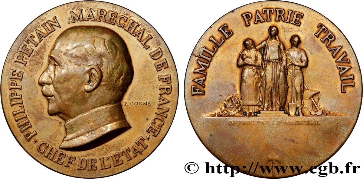 FRENCH STATE Médaille, Offerte par le Maréchal Pétain XF
