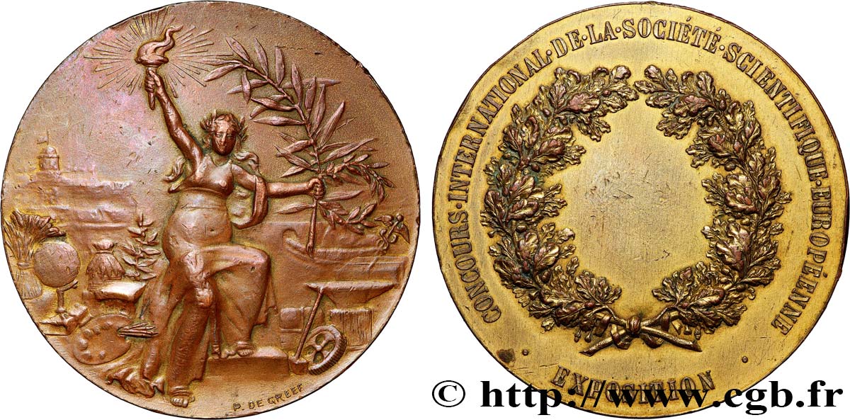 BELGIQUE - ROYAUME DE BELGIQUE - LÉOPOLD II Médaille, Concours international de société scientifique européenne TTB