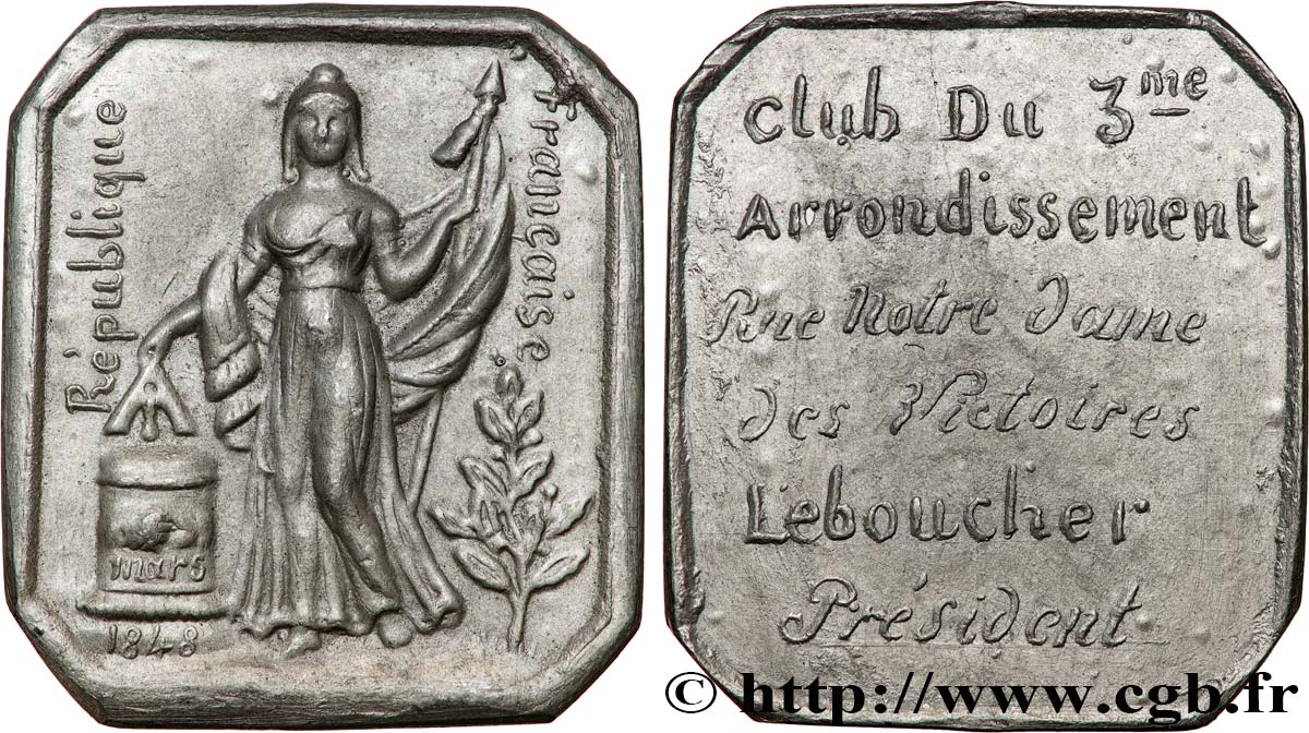 DEUXIÈME RÉPUBLIQUE Médaille, Club du 3e arrondissement BB/q.SPL