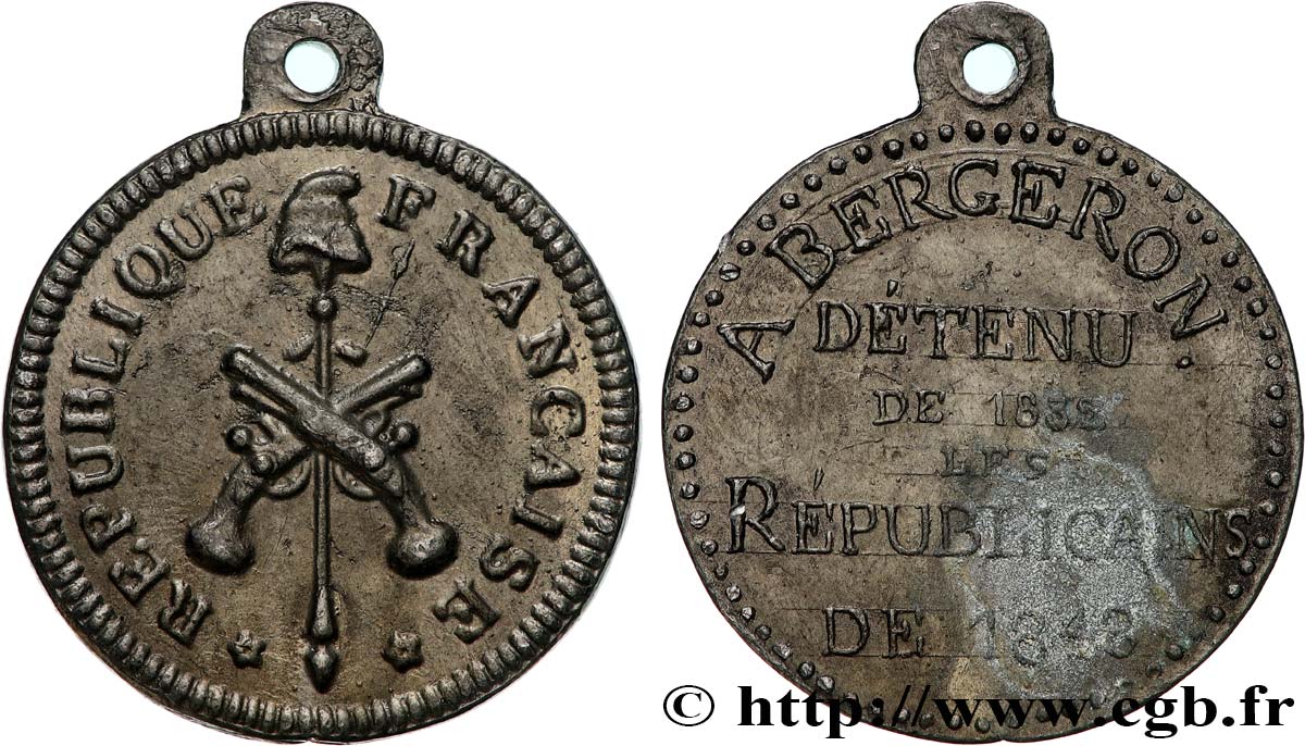 DEUXIÈME RÉPUBLIQUE Médaille, Hommage des Républicains à Bergeron TTB