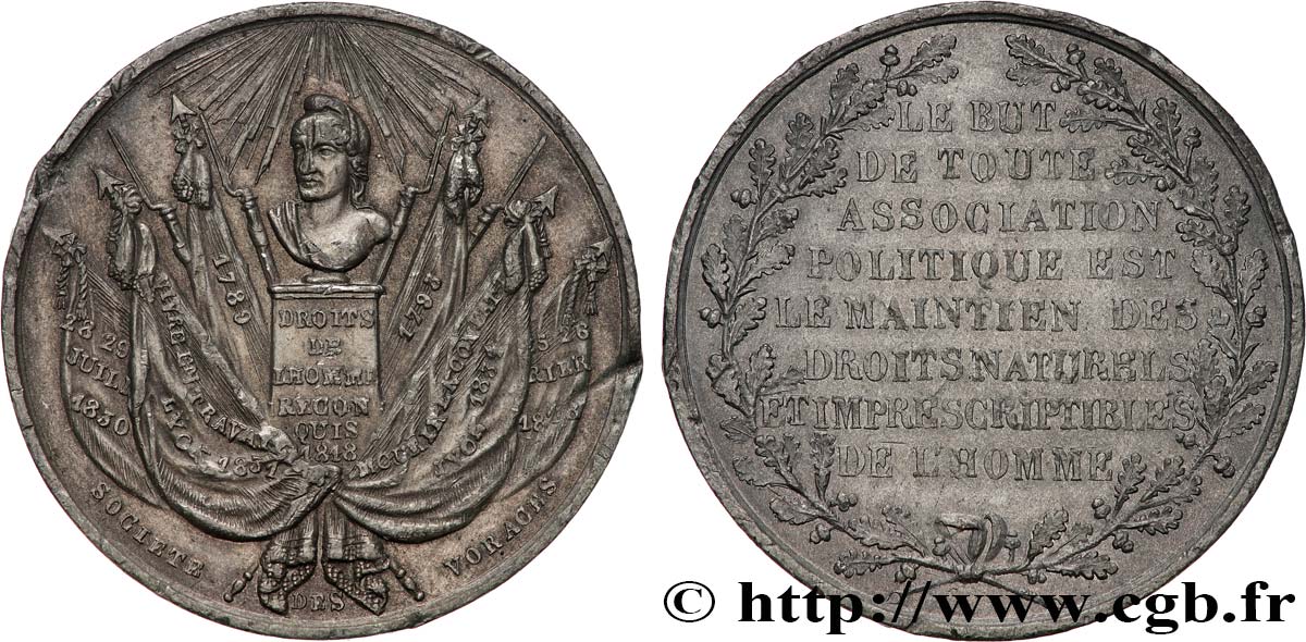 DEUXIÈME RÉPUBLIQUE Médaille, Société ouvrière Les Voraces SS