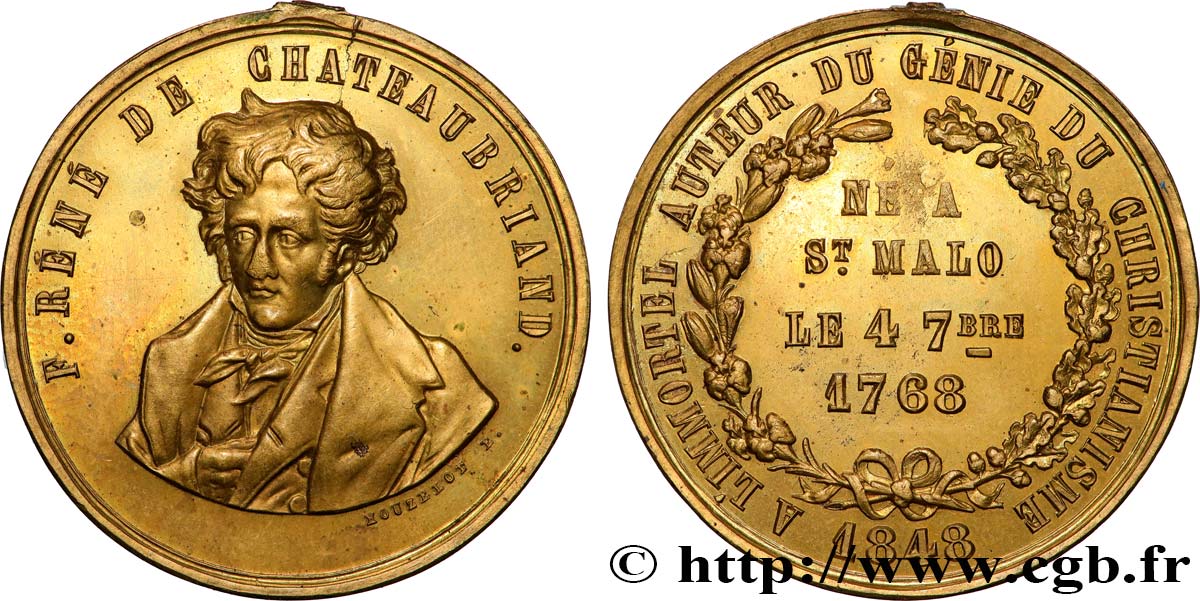 DEUXIÈME RÉPUBLIQUE Médaille, François-René de Chateaubriand fVZ