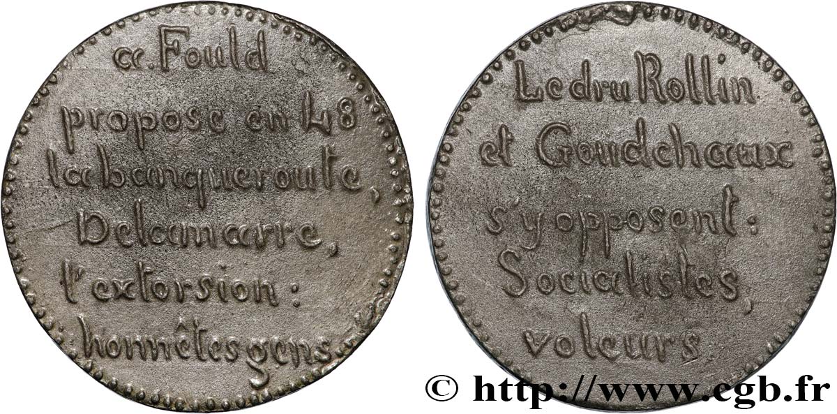 DEUXIÈME RÉPUBLIQUE Médaille, Proposition d’Achille Fould, Opposition de Ledru Rollin et Goudchaux TTB