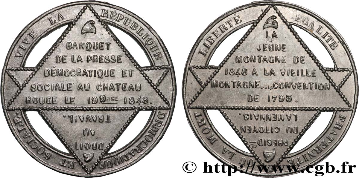 DEUXIÈME RÉPUBLIQUE Médaille, Banquet de la presse démocratique et sociale au château rouge q.SPL