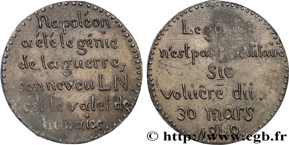 SECOND REPUBLIC Médaille, Éloge de Napoléon I et critique de Napoléon III  XF