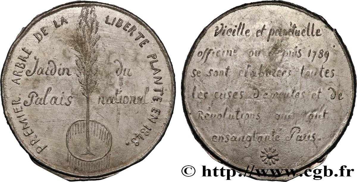 DEUXIÈME RÉPUBLIQUE Médaille, Premier arbre de la liberté, Jardin du Palais National TTB+