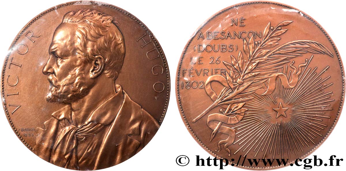 LITERATURE : WRITERS - POETS Médaille, Souvenir du centenaire de Victor Hugo, refrappe fST