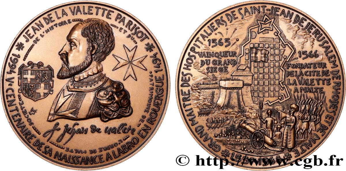 V REPUBLIC Médaille, 5e centenaire de la naissance de Jean de Valette AU