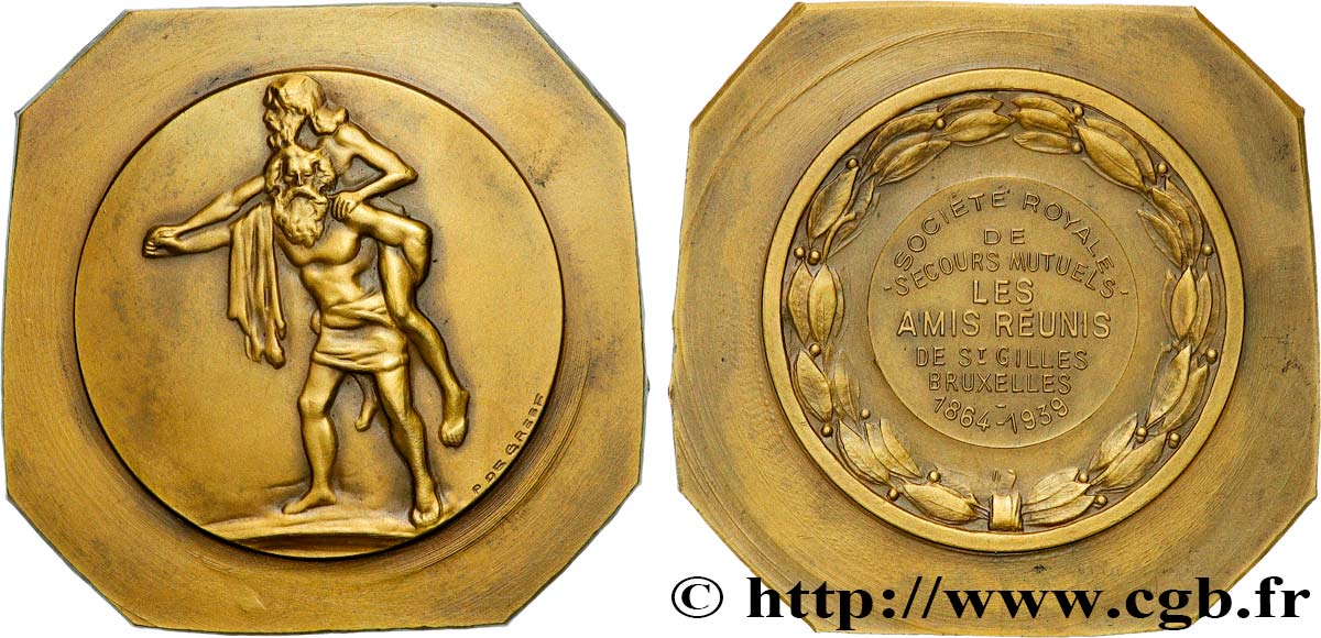 ASSURANCES Médaille, Société royale de secours mutuels, Les amis réunis de Saint Gilles TTB+