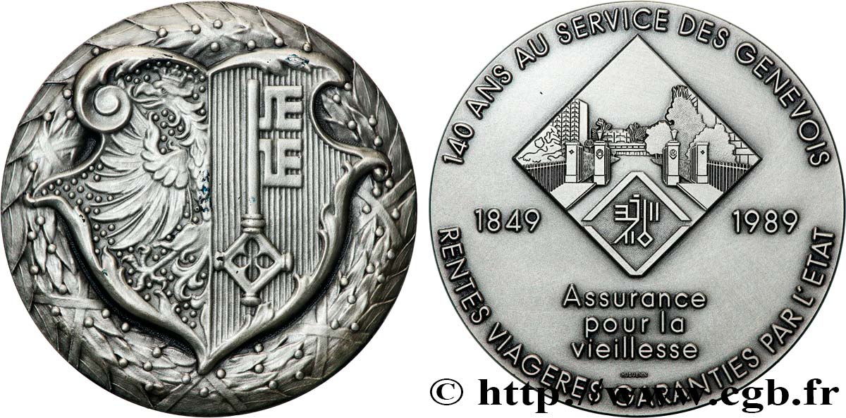SUISSE Médaille, 140 ans au service des genevois, Assurance pour la vieillesse MBC+
