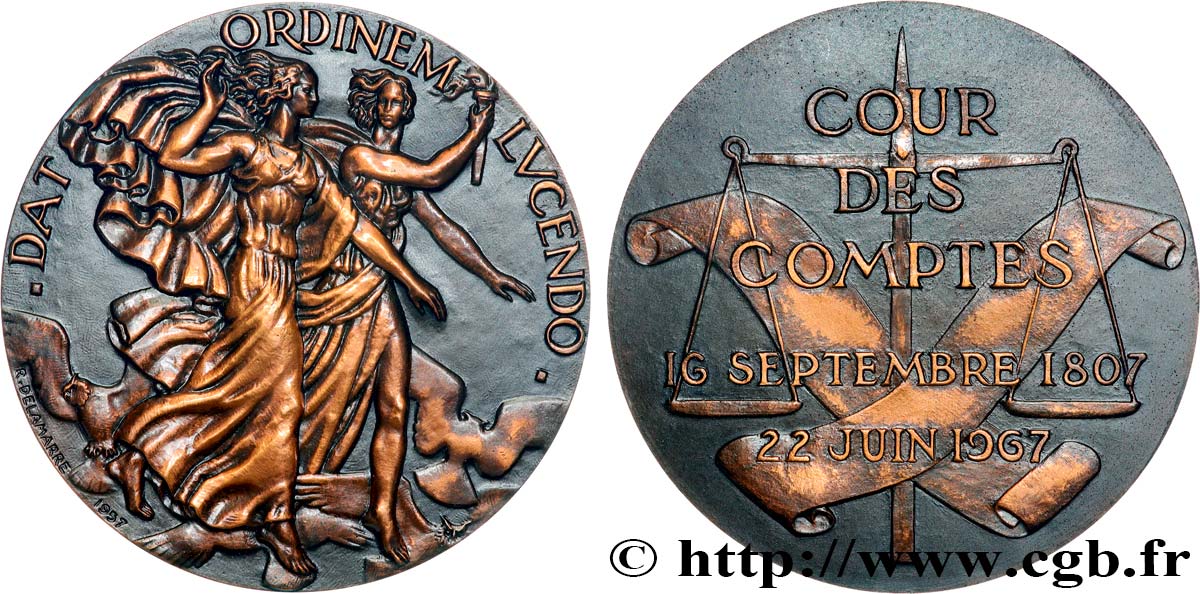 QUINTA REPUBLICA FRANCESA Médaille, 160e anniversaire de la Cour des comptes EBC