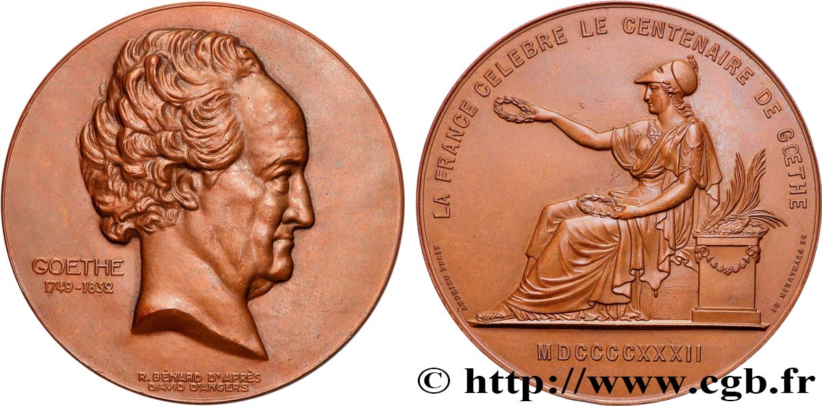 LITERATURE : WRITERS - POETS Médaille, Johann Wolfgang von Goethe, 100e anniversaire de sa mort AU