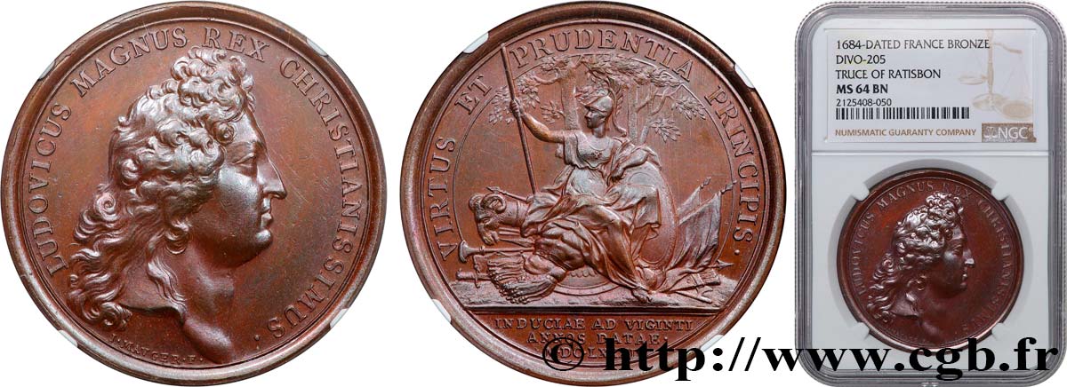 LOUIS XIV  THE SUN KING  Médaille, Trêve de vingt ans MS64