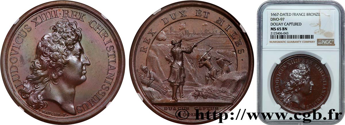 LOUIS XIV  THE SUN KING  Médaille, Prise de Douai MS65