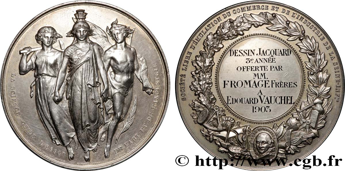 TROISIÈME RÉPUBLIQUE Médaille, Dessin jacquard, 3e année TTB+