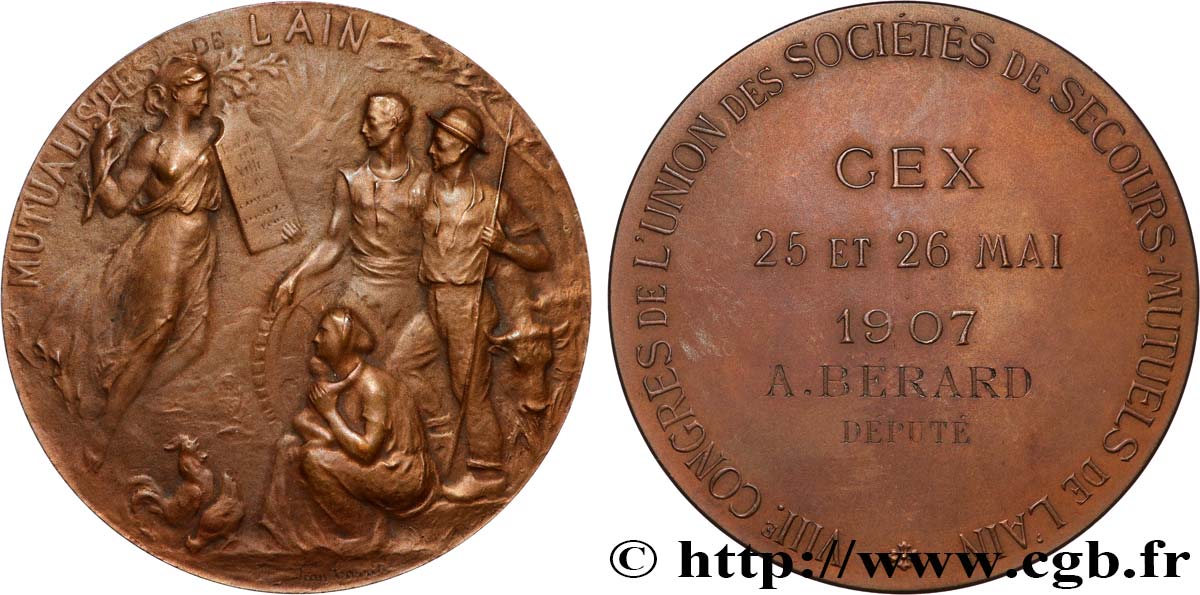 INSURANCES Médaille, Mutualistes de l’Ain, 8e Congrès de l’Union des sociétés de secours mutuels AU