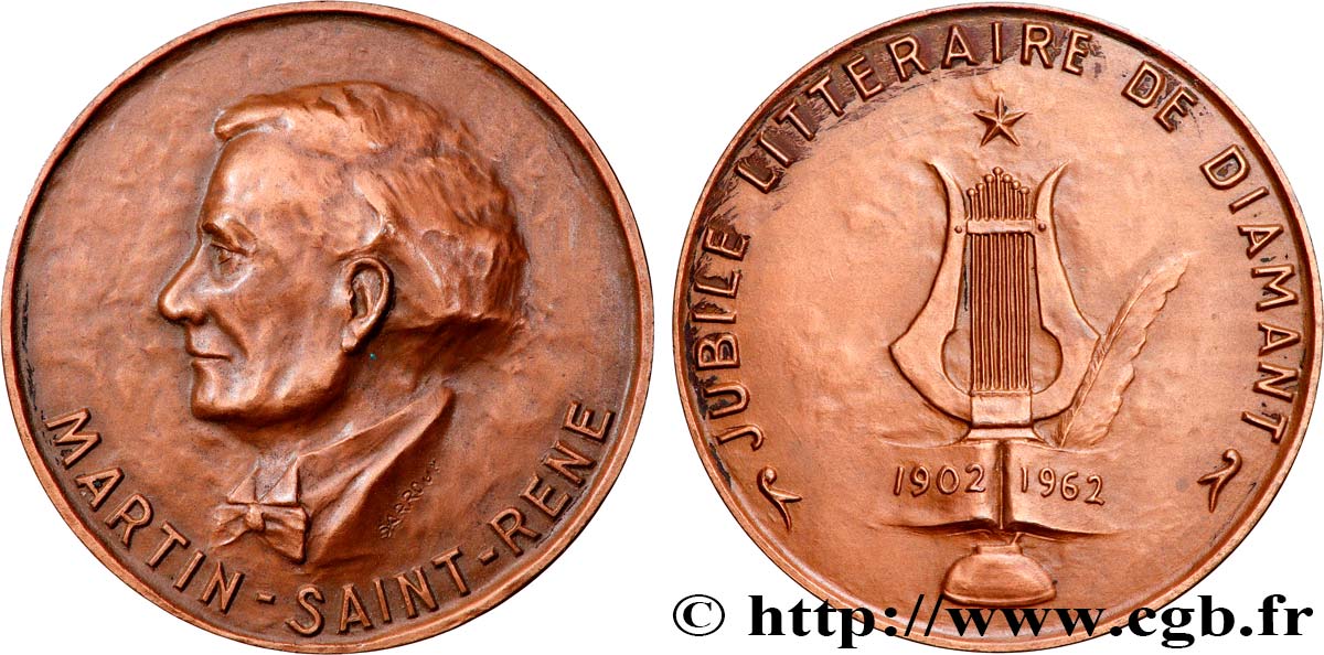 LITTÉRATURE : ÉCRIVAINS/ÉCRIVAINES - POÈTES Médaille, Martin-Saint-René, Jubilé littéraire de diamant SUP