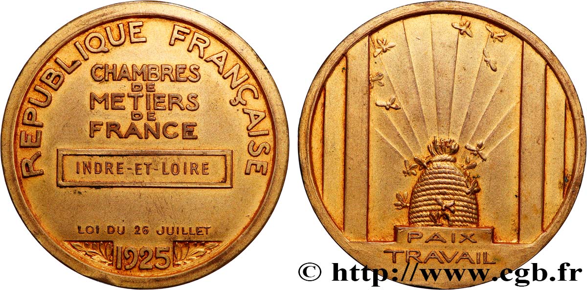 III REPUBLIC Médaille, Chambres de métiers de France, Indre-etLoire XF