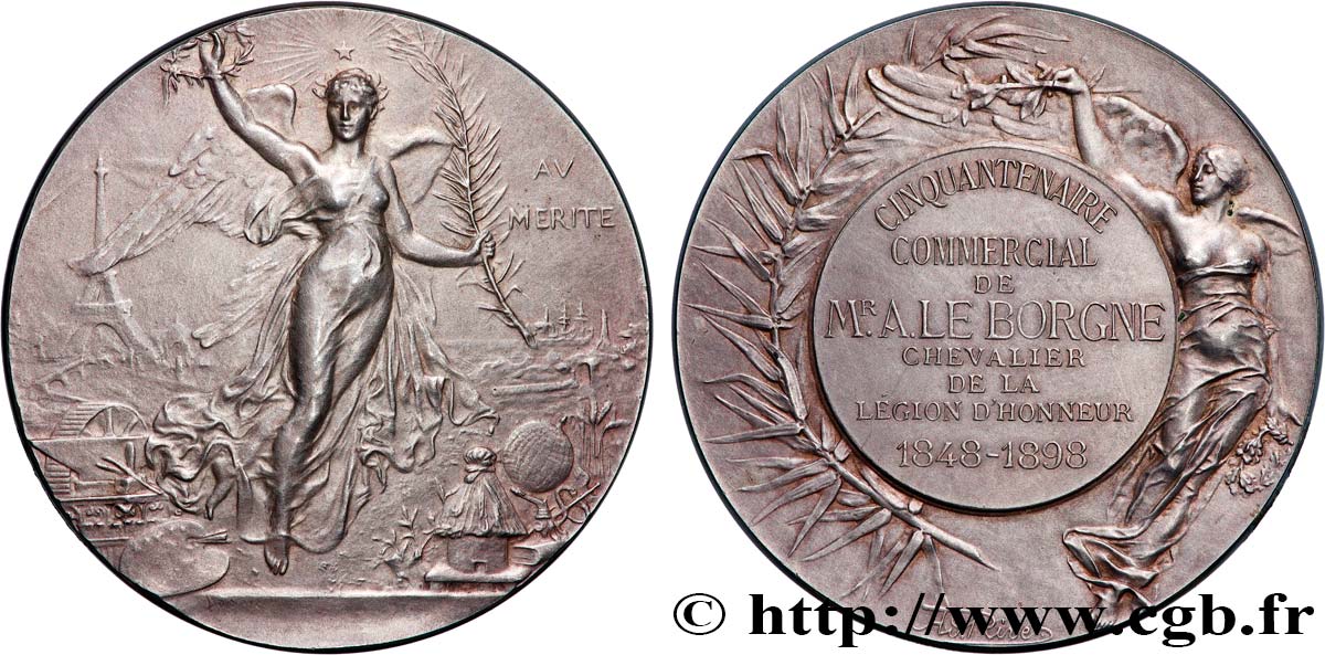 TERCERA REPUBLICA FRANCESA Médaille, Cinquantenaire commercial, Augustin-Charles Le Borgne, chevalier de la Légion d’honneur MBC+