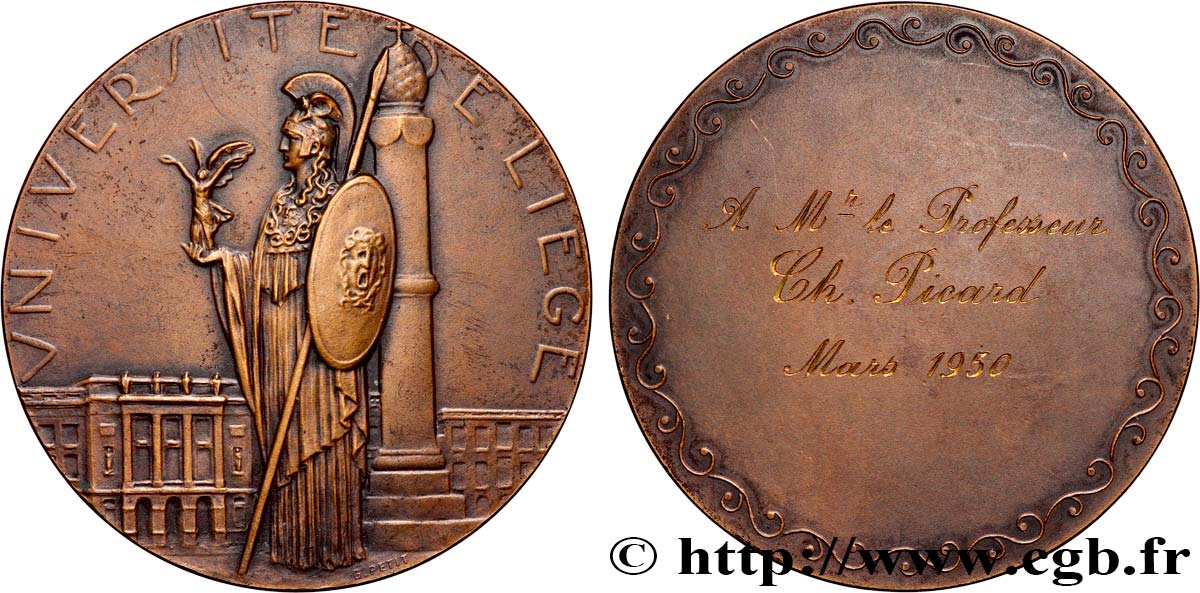 BELGIUM - KINGDOM OF BELGIUM - REIGN OF  LEOPOLD III, REGENCY OF PRINCE CHARLES Médaille, Université de Liège, Charles Picard AU