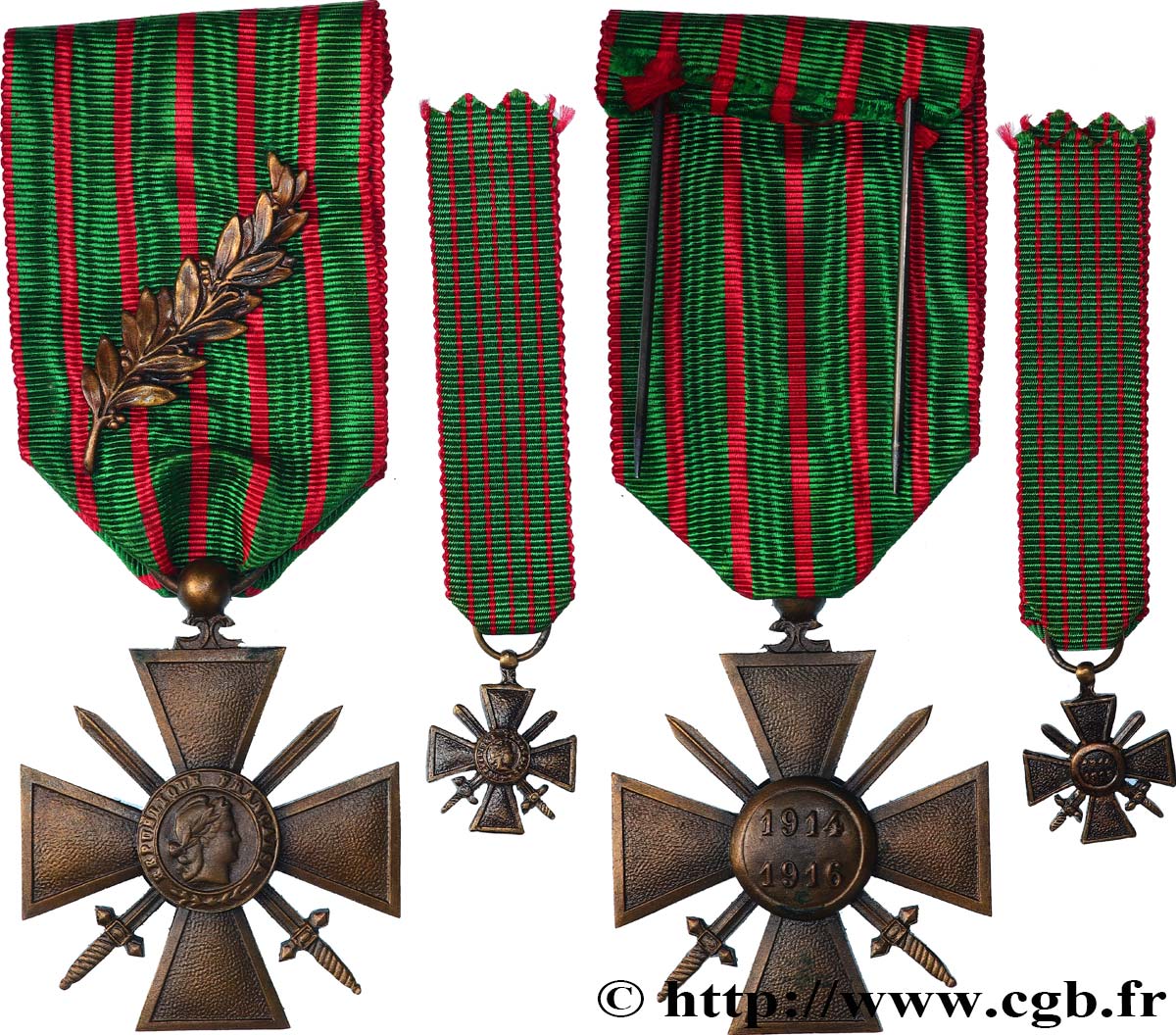 III REPUBLIC Croix de guerre, 1914-1916, et miniature 1914-1918 AU