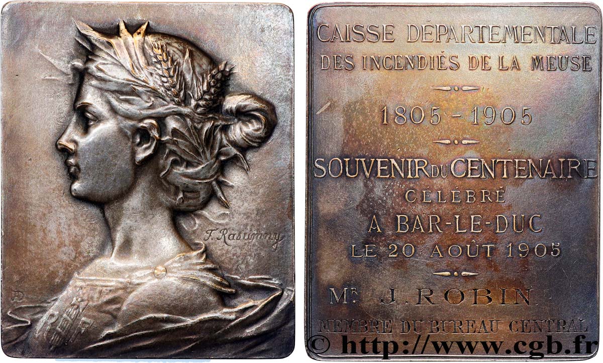 TROISIÈME RÉPUBLIQUE Plaquette, Souvenir du centenaire, Caisse départementale des incendies TTB
