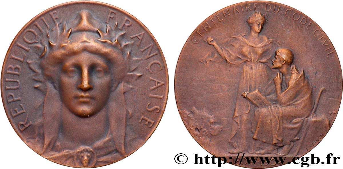 III REPUBLIC Médaille, Centenaire du code civil AU