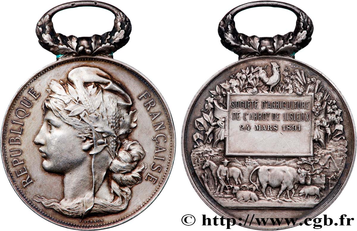TROISIÈME RÉPUBLIQUE Médaille, Société d’agriculture de Lisieux TTB