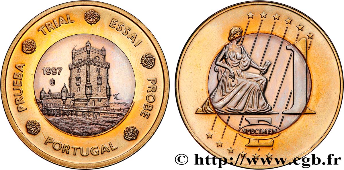 EUROPA Médaille, Specimen 1 €uro, Portugal SPL