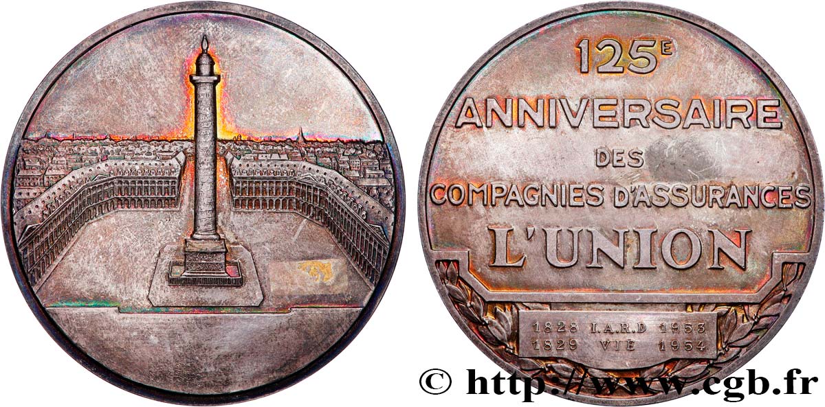 QUARTA REPUBBLICA FRANCESE Médaille, 125e anniversaire des compagnies d’assurances L’Union q.SPL