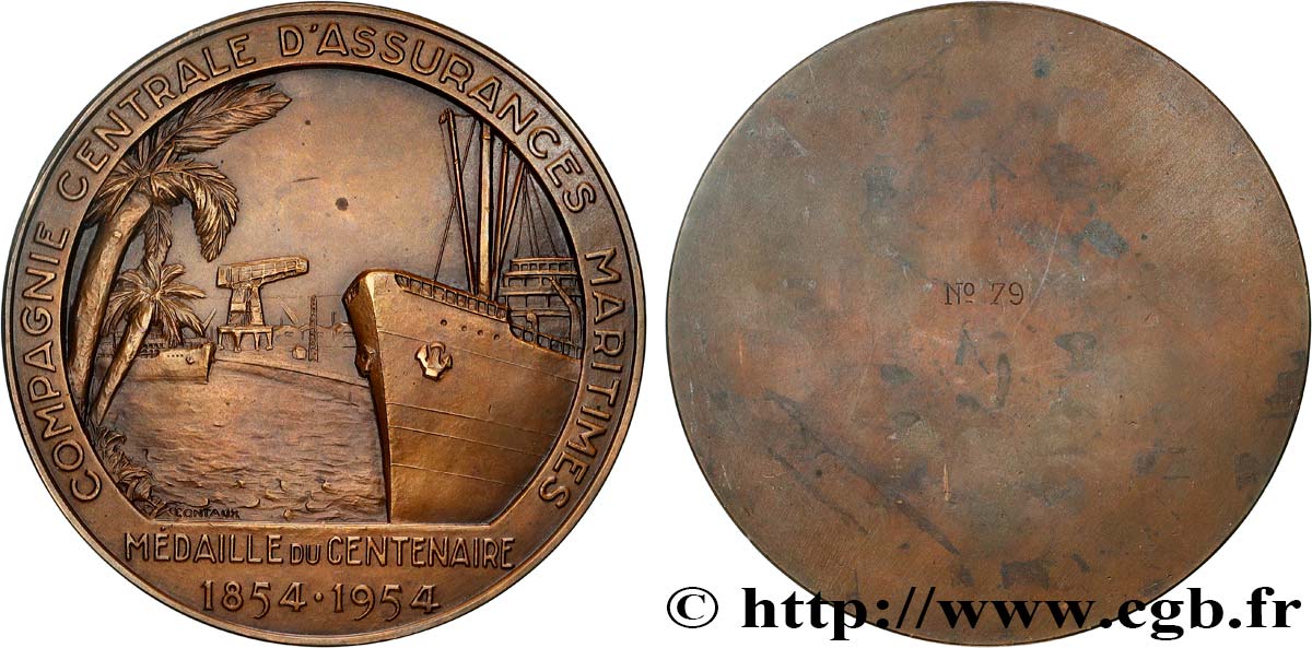 IV REPUBLIC Médaille, Centenaire de la Compagnie centrale d’assurances maritimes, n°79 AU