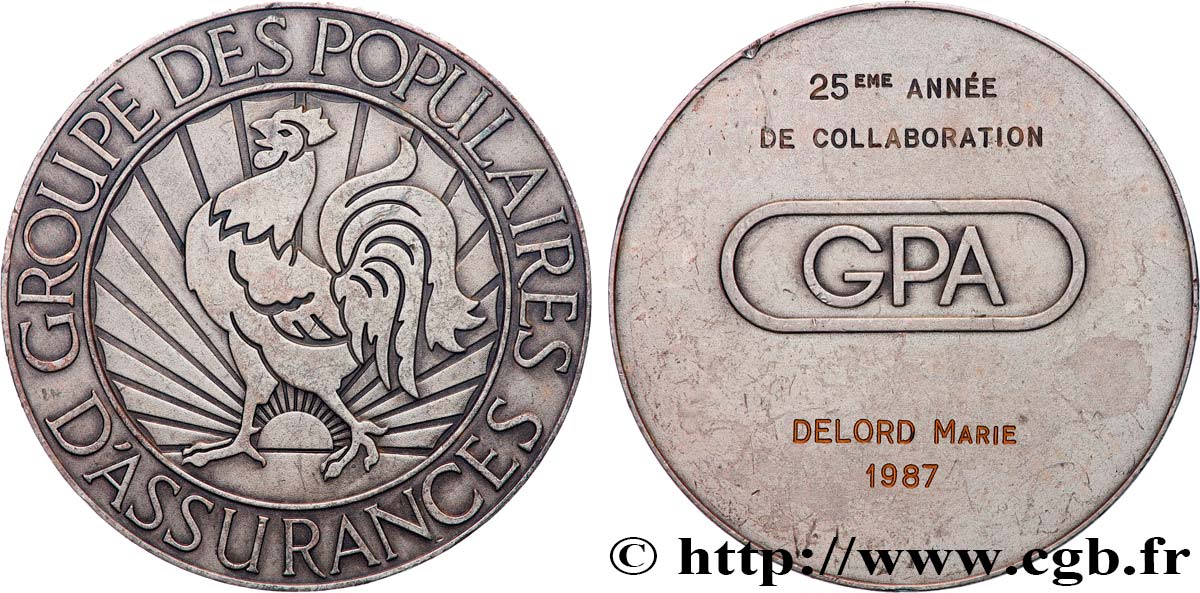 CINQUIÈME RÉPUBLIQUE Médaille, Groupe des Populaires d’Assurances TTB