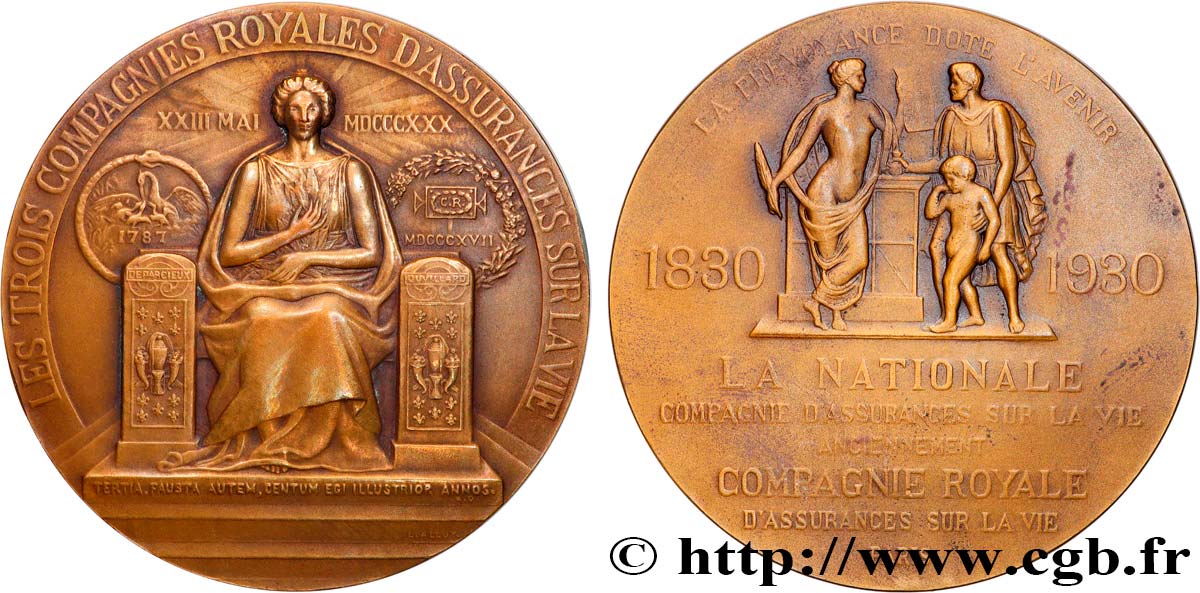 INSURANCES Médaille, Centenaire de la compagnie d’assurance “La nationale” XF