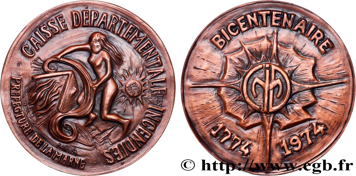 ASSURANCES Médaille, Caisse départementale des incendiés, bicentenaire AU