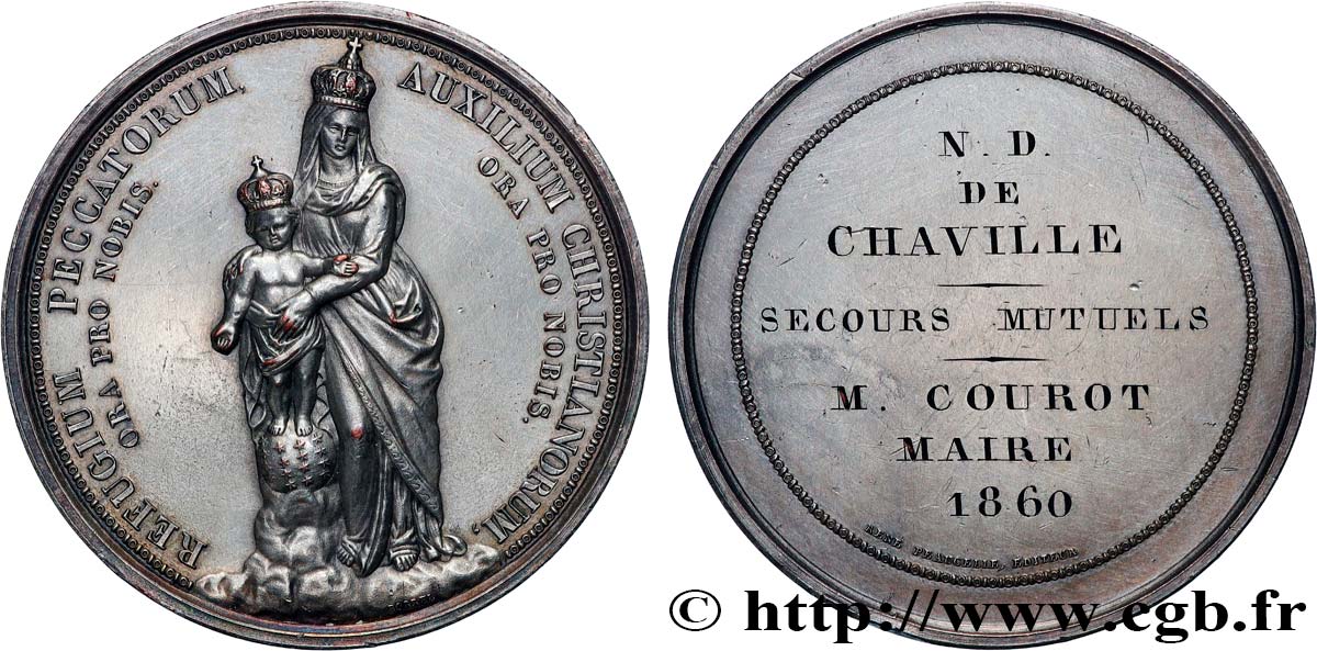SECOND EMPIRE Médaille, Secours Mutuels, Notre-Dame de Chaville TTB