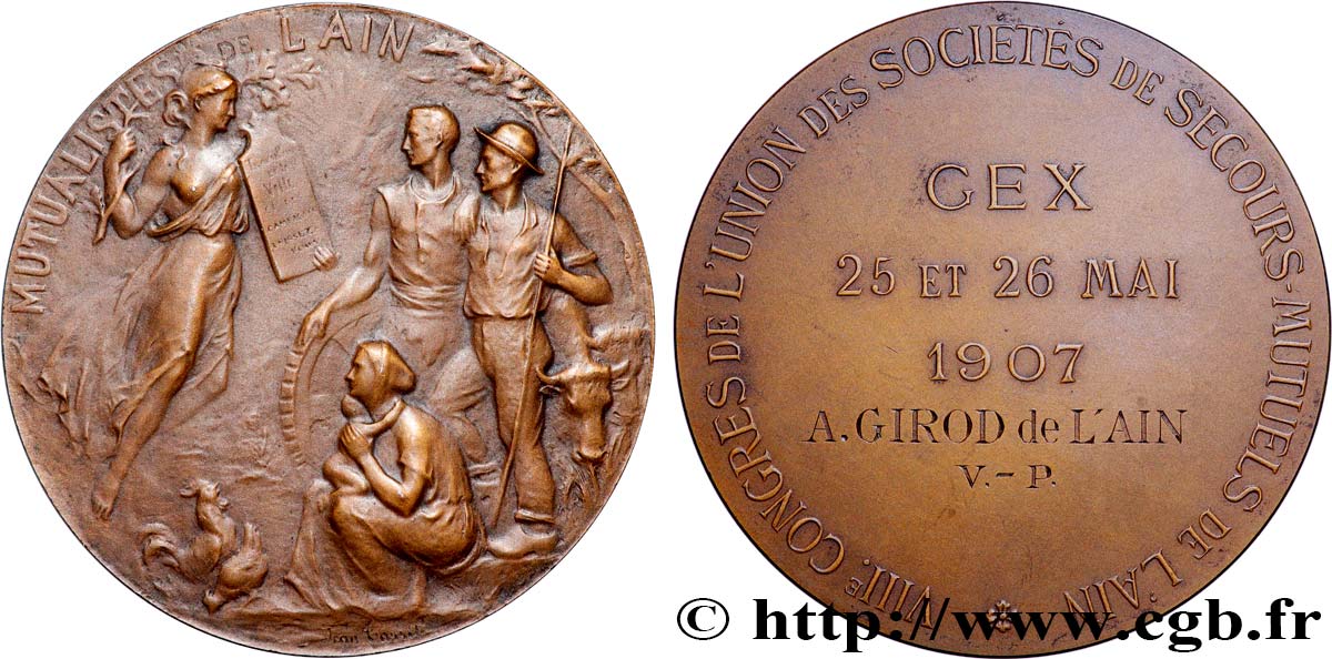 ASSURANCES Médaille, Mutualistes de l’Ain, 8e Congrès de l’Union des sociétés de secours mutuels SUP/TTB+