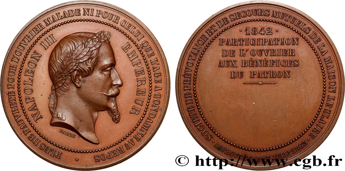 SEGUNDO IMPERIO FRANCES Médaille, Société de prévoyance et de secours mutuels MBC+/EBC