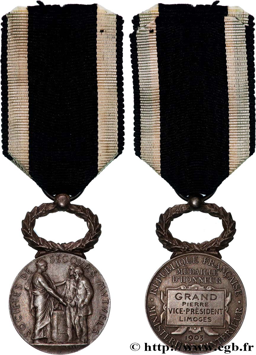 INSURANCES Médaille d’honneur, Société de secours mutuels AU