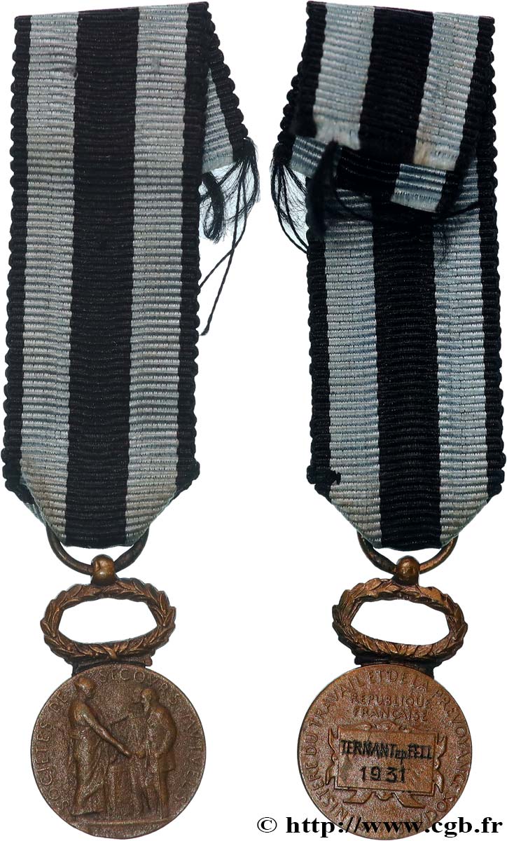 LES ASSURANCES Médaille, Société de secours mutuels, Ministère du travail et de la prévoyance, miniature fVZ