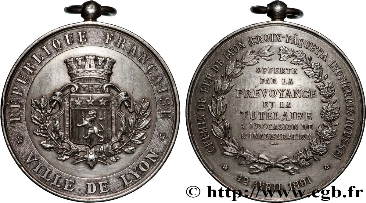 INSURANCES Médaille, Inauguration du chemin de fer de Lyon (Croix-pâquet) à Lyon (Croix-rousse) XF