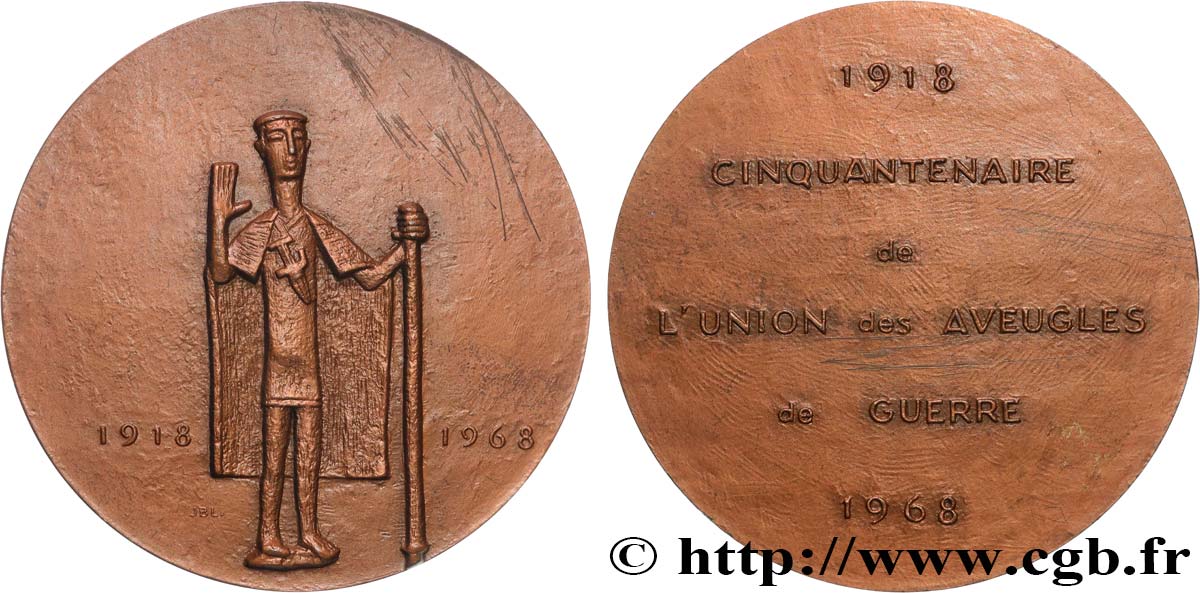 CINQUIÈME RÉPUBLIQUE Médaille, Cinquantenaire de l’Union des aveugles de guerre TTB+