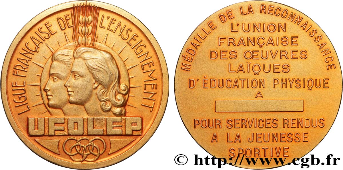 QUINTA REPUBLICA FRANCESA Médaille, Ligue de l enseignement EBC
