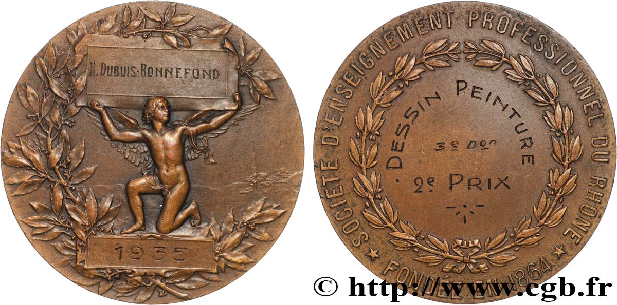 III REPUBLIC Médaille, Société d’enseignement professionnel du Rhône AU