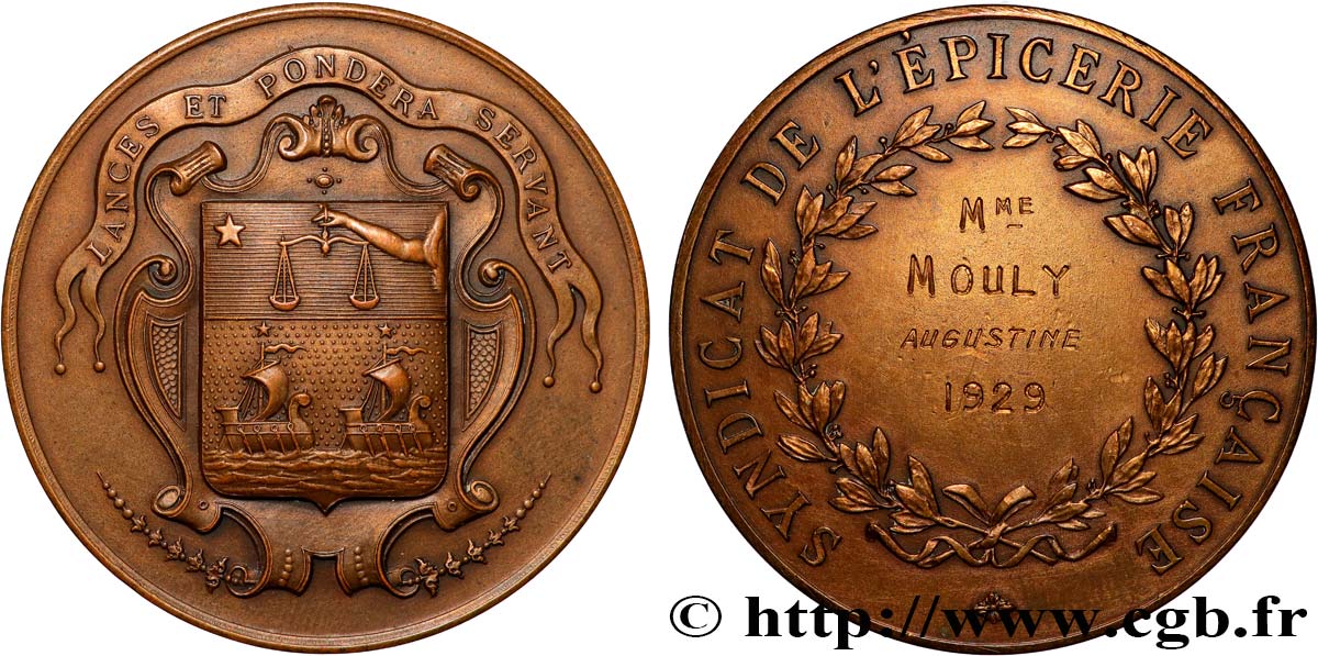 TERCERA REPUBLICA FRANCESA Médaille, Syndicat de l’épicerie MBC