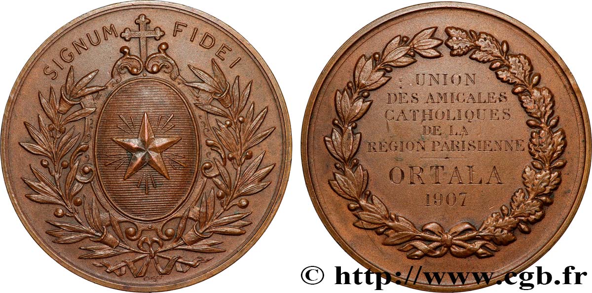 TROISIÈME RÉPUBLIQUE Médaille, Union des amicales catholiques de la région parisienne TTB